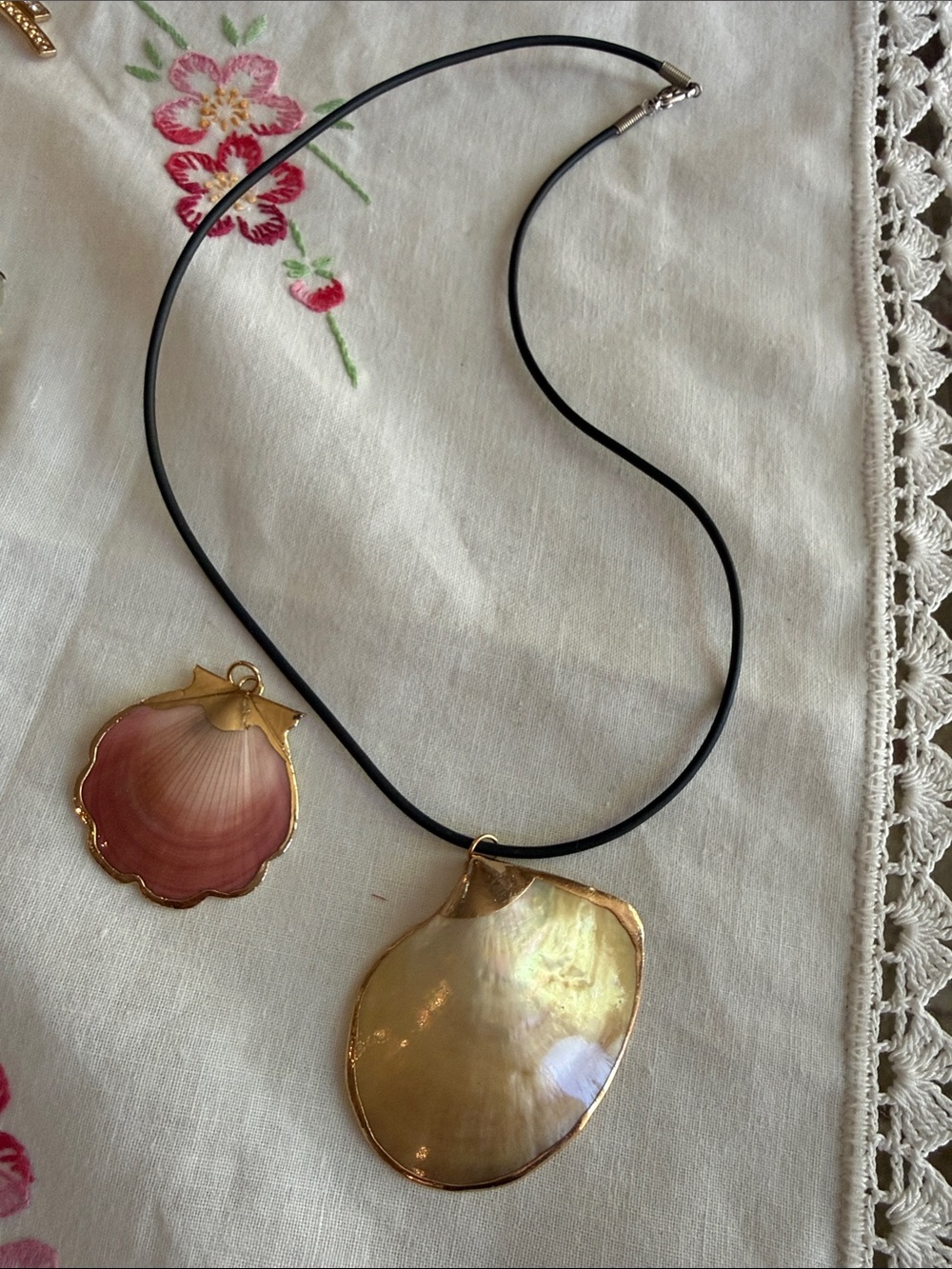 Shell Necklace Pendents - Iridescent Gold & Pink Shell Charms - Picture 7 of 7